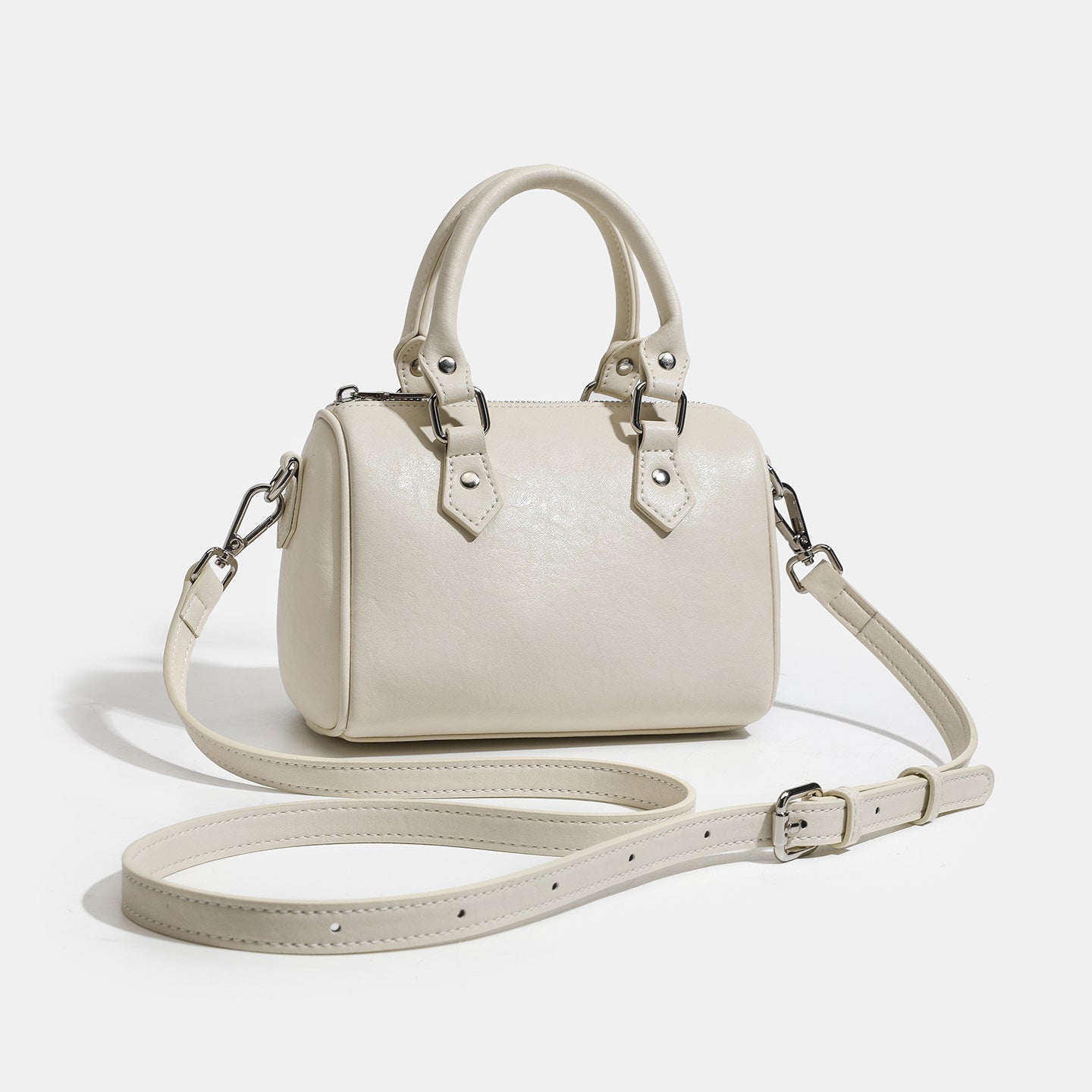 Women's Pebbled Cowhide Boston Barrel Bag with Detachable Strap