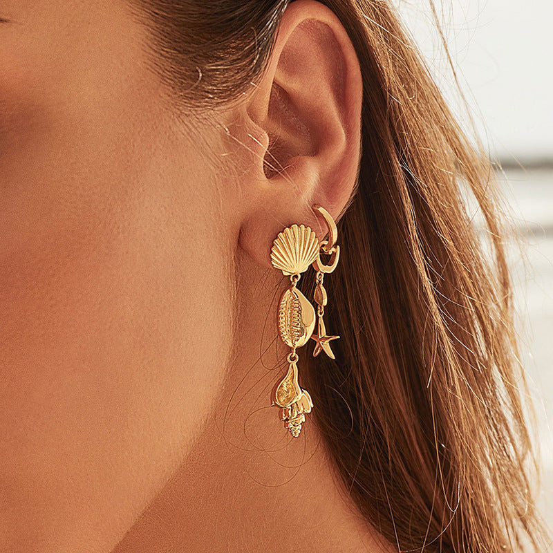 “Shell Eclat” S925 Sterling Silver Long Shell-Inspired Stud Earrings