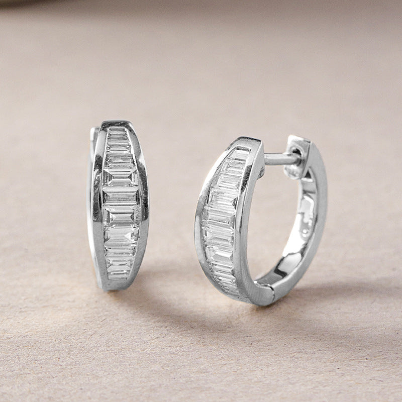 “Geo Prism” S925 Sterling Silver Geometric Zircon Huggie Hoop Earrings
