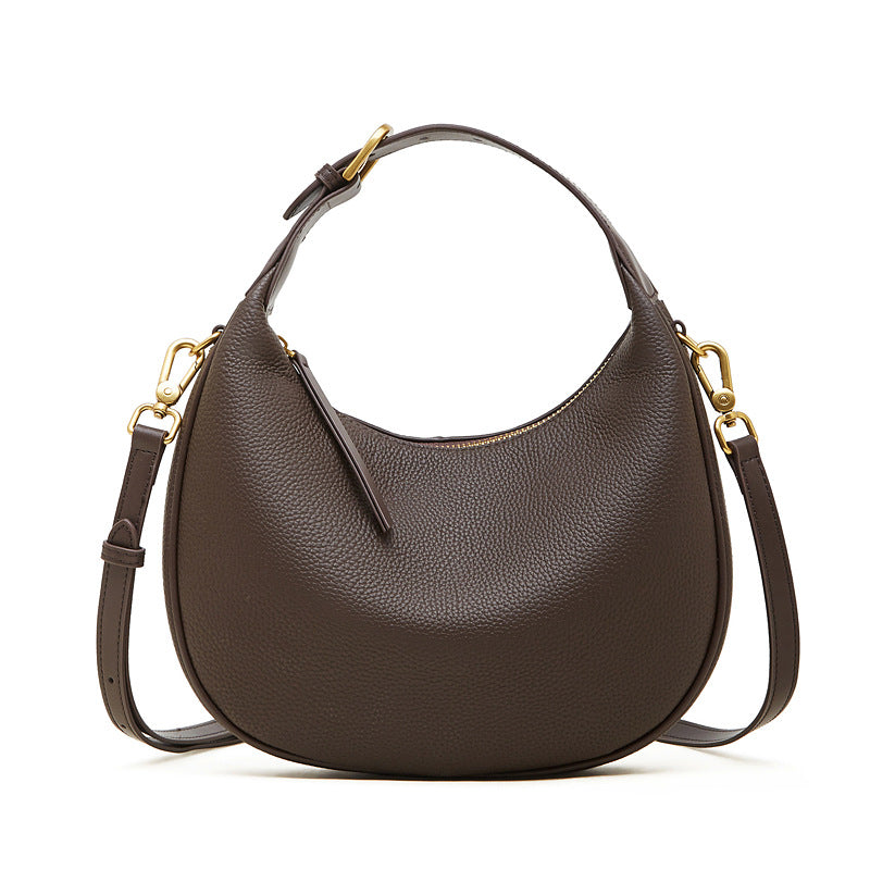 Women's Pebbled Cowhide Crescent Hobo Bag with Convertible Strap