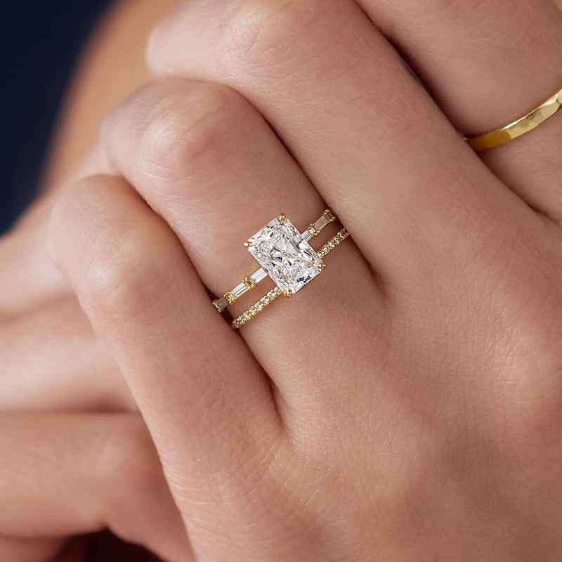 925 Sterling Silver Radiant Prism Radiant-Cut Zircon Ring 18K Gold or Platinum Vermeil