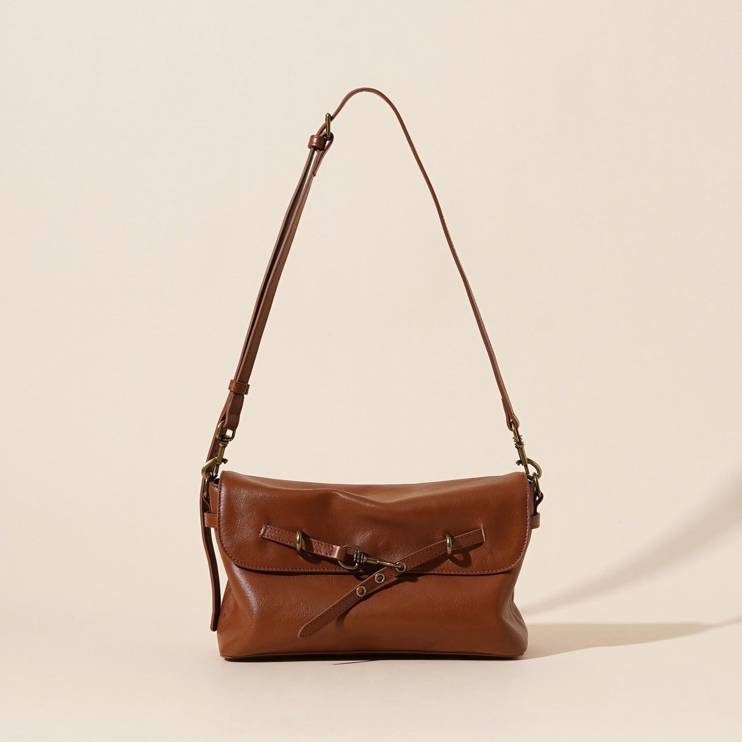Women's Full-Grain Cowhide Horsebit Flap Crossbody Bag