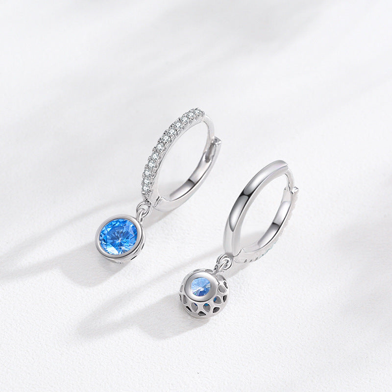 Azure Halo Blue Zircon Necklace and Huggie Earrings Set 925 Sterling Silver