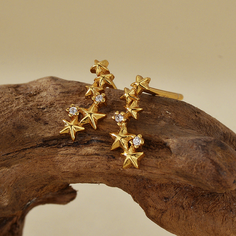 “Starlit Glow” S925 Sterling Silver Sparkling Star Stud Earrings