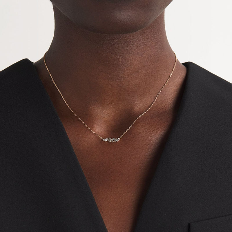 “Quadra Eclat” S925 Sterling Silver Zircon Geometric Necklace