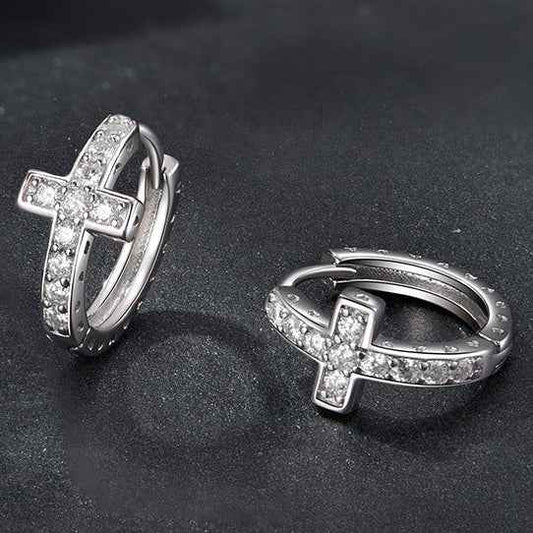 925 Sterling Silver Moissanite Cross Ring and Earrings Set