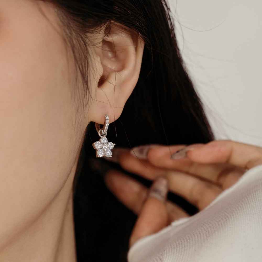 Dopamine Bloom Colorful Floral Crystal Hoop Earrings in S925 Sterling Silver