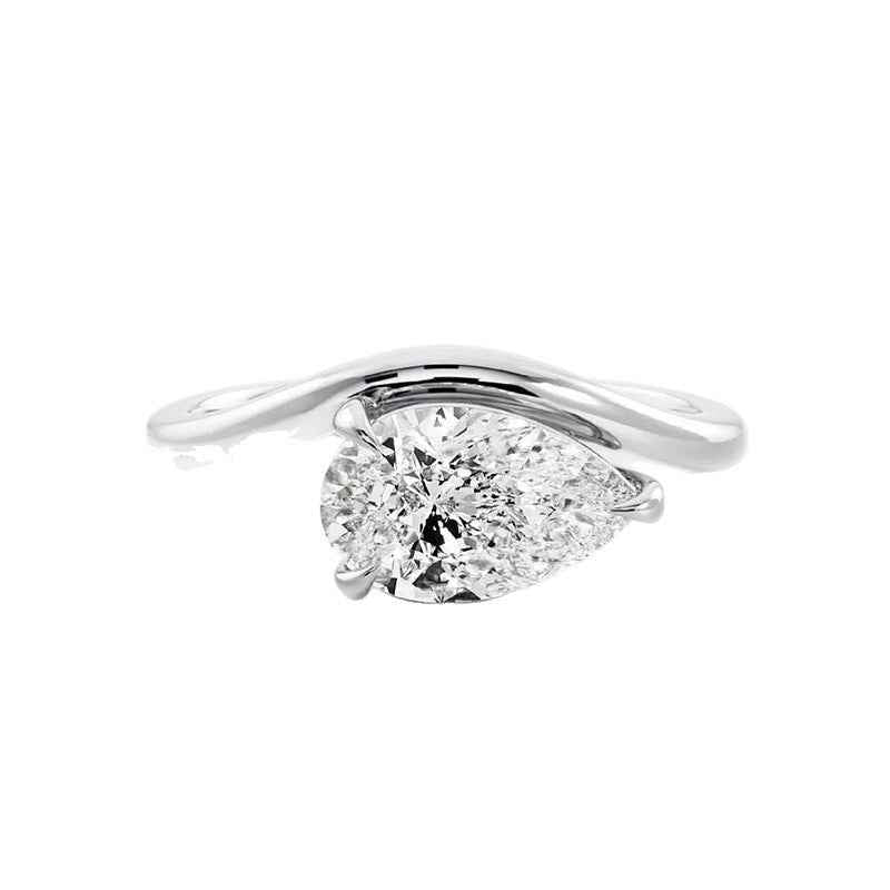 925 Sterling Silver Wave Dewdrop Teardrop Zircon Ring Gold Platinum Plated