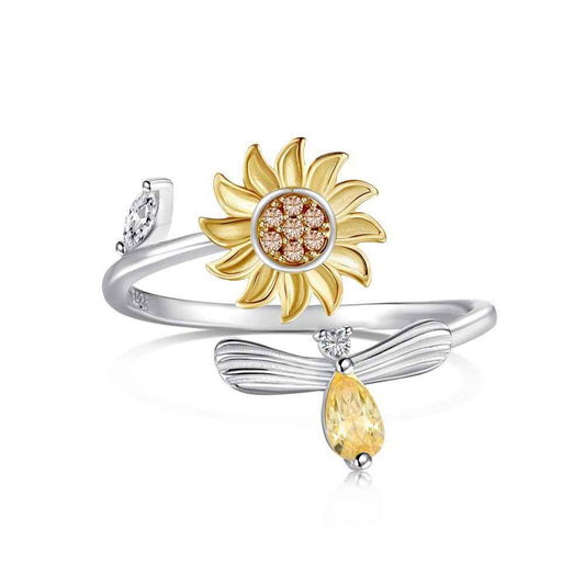Sunbeam Flutter Rotating Sunflower Open Ring 925 Sterling Silver