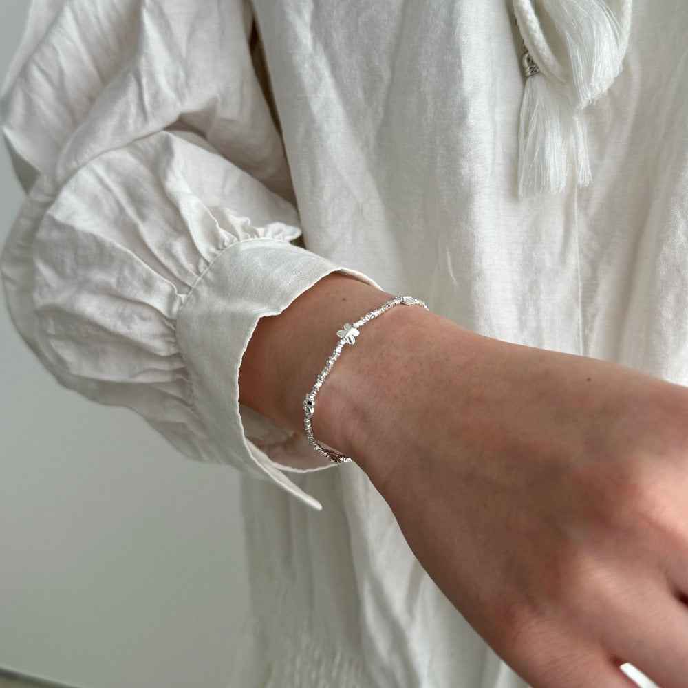 Silver Flutter Butterfly Beaded Bracelet in S925 Sterling Silver