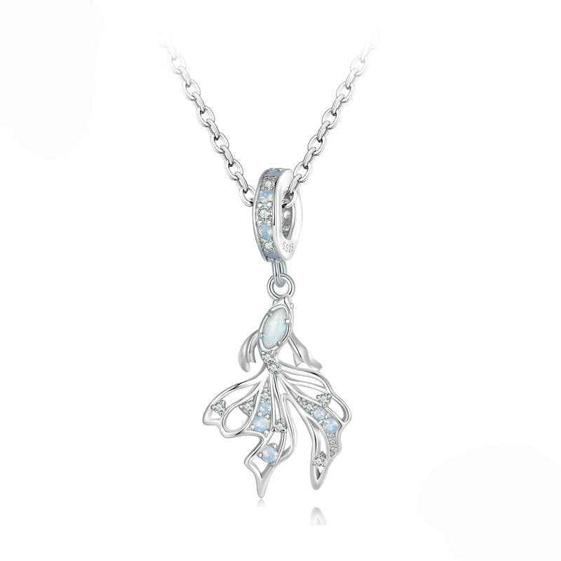 Opaline Betta S925 Sterling Silver Opal Fish Pendant Necklace with Zircon Detail