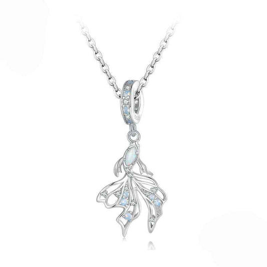 Opaline Betta S925 Sterling Silver Opal Fish Pendant Necklace with Zircon Detail
