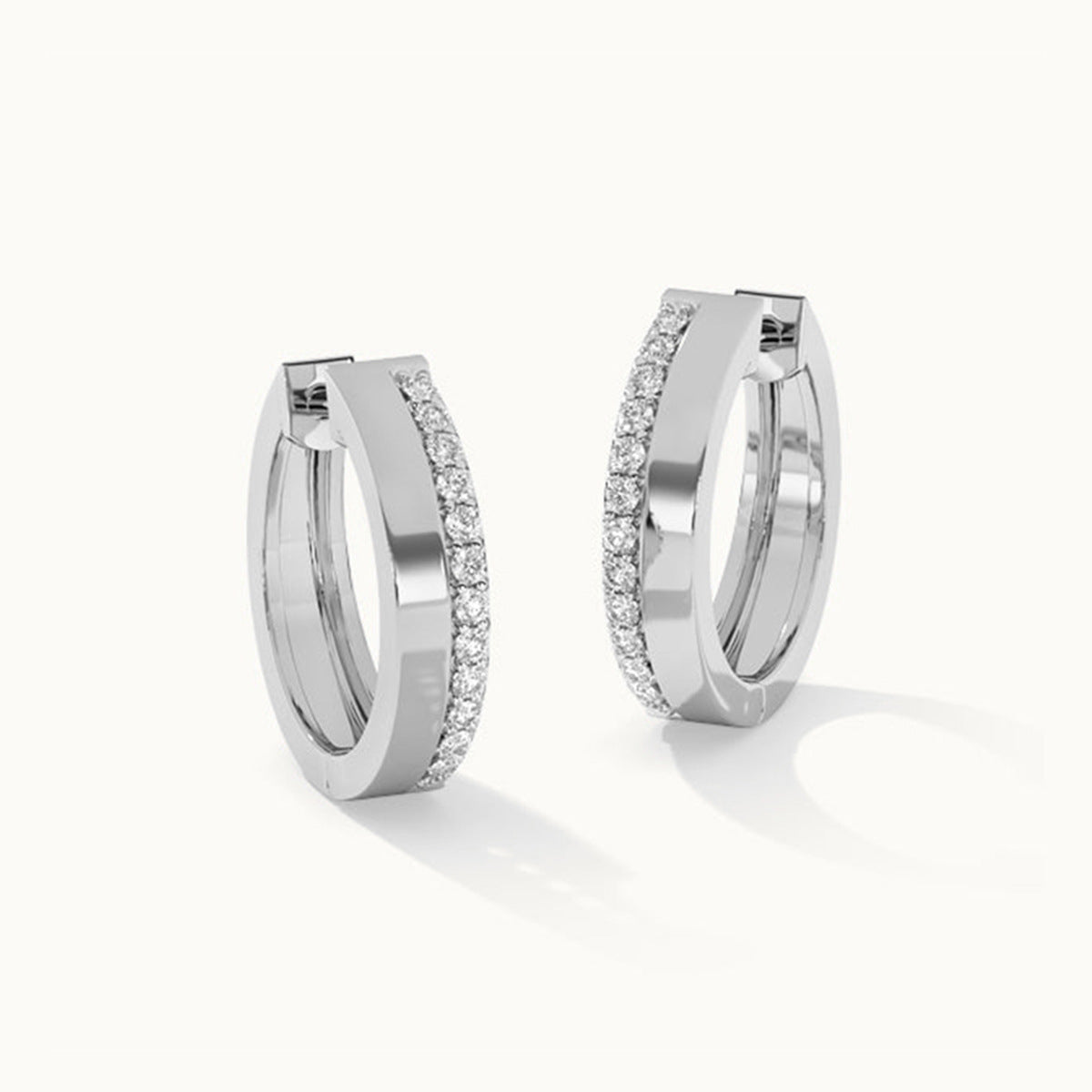 “Luna Arc” S925 Sterling Silver Pavé Geometric Huggie Hoop Earrings