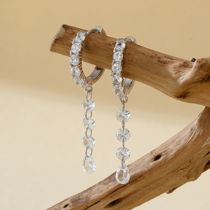 “Teardrop Allure” S925 Sterling Silver Zircon Drop Hoop Earrings