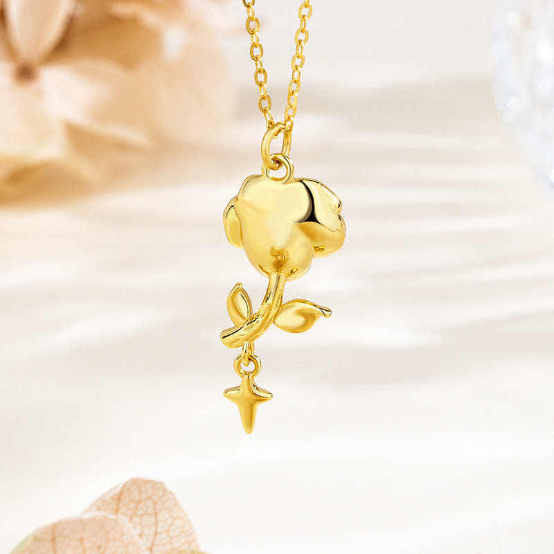 Velour Rose S925 Sterling Silver Pink Rose Heart Pendant Necklace