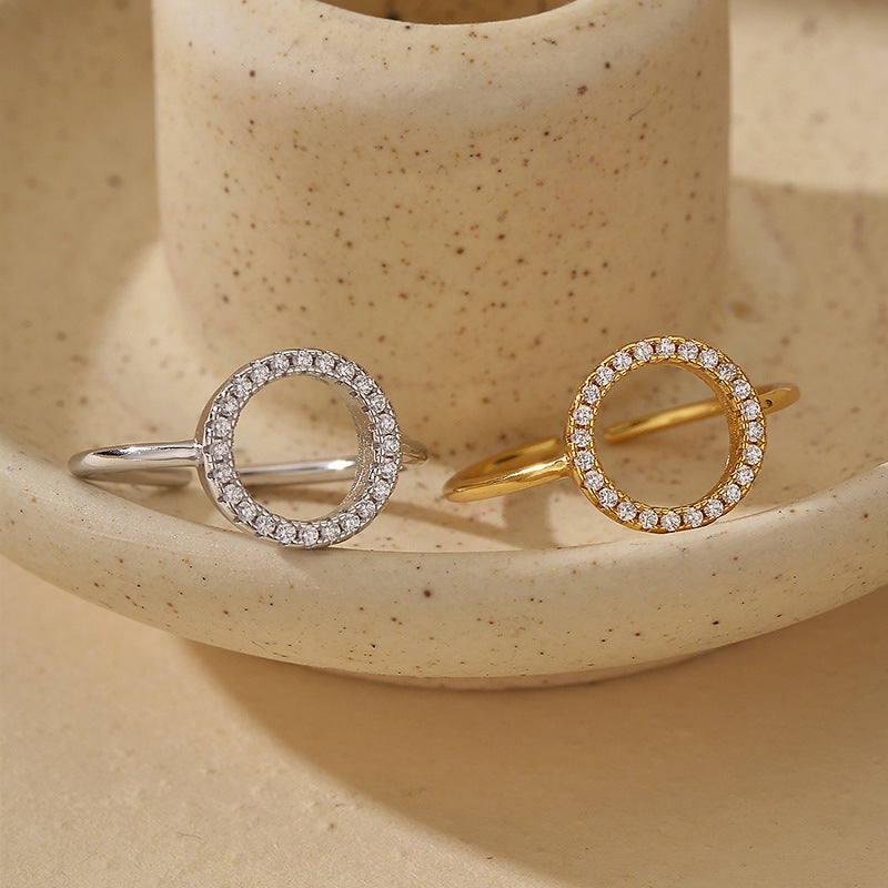 “Orbit Luxe” S925 Sterling Silver Open Adjustable O-Ring with Pave Zircon