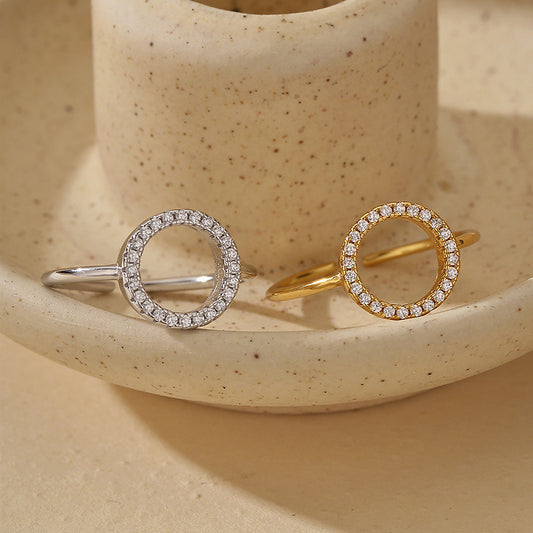 “Orbit Luxe” S925 Sterling Silver Open Adjustable O-Ring with Pave Zircon