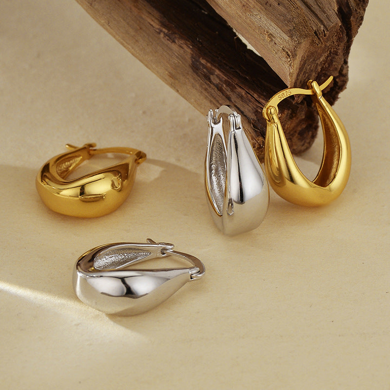 “Polished Arc” S925 Sterling Silver U-Shaped Hoop Earrings