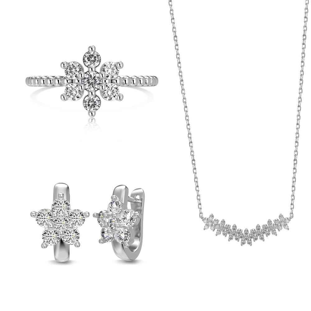 Snowfall Radiance Snowflake Zircon Jewelry Set in S925 Sterling Silver
