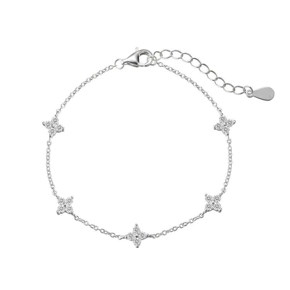 Starlit Bloom S925 Sterling Silver Star Flower Necklace and Bracelet Jewelry Set