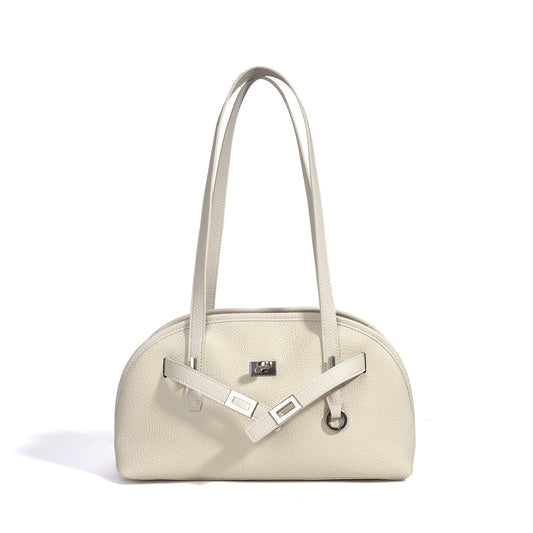 Women's Pebbled Cowhide Half-Moon Tote Bag with Quilted Liner