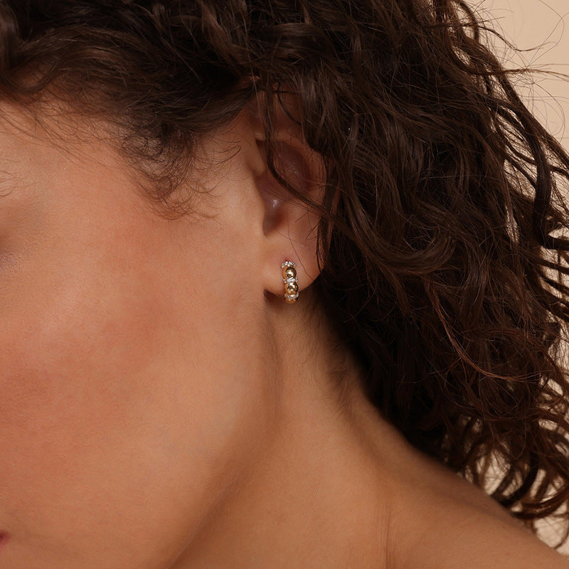 “Orbital Dot” S925 Sterling Silver Oval Bead Hoop Earrings