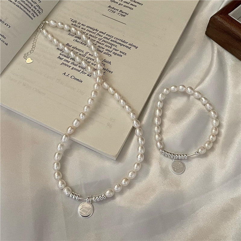925 Sterling Silver Freshwater Pearl Necklace and Bracelet Set