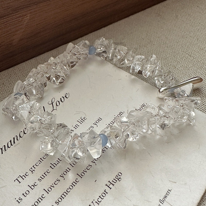 S925 Sterling Silver Moonlit Flow White Crystal Bracelet Irregular Bead Stretch Bracelet