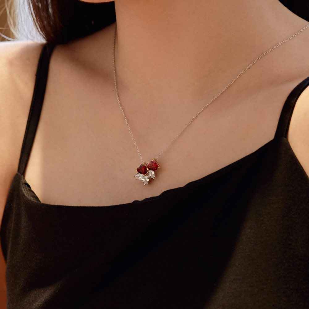 Rouge Vow S925 Sterling Silver Heart Zircon Necklace and Earrings Set