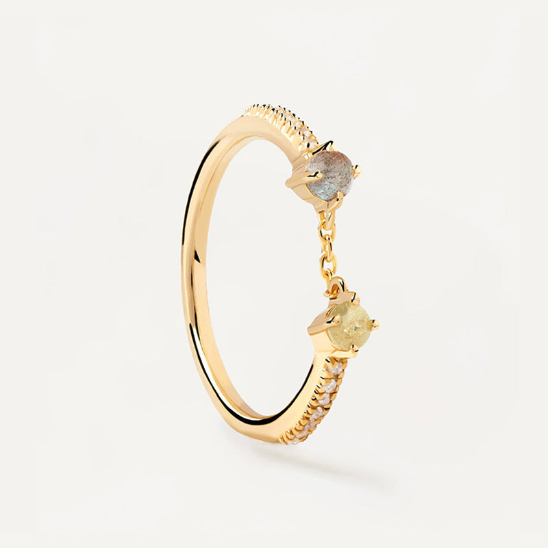 “Golden Link” S925 Sterling Silver Open Adjustable Two-Tone Chain Ring