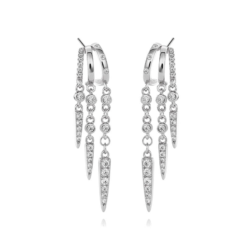 “Star Stud Edit” S925 Sterling Silver Geometric Stud Earrings with Sparkling Accents