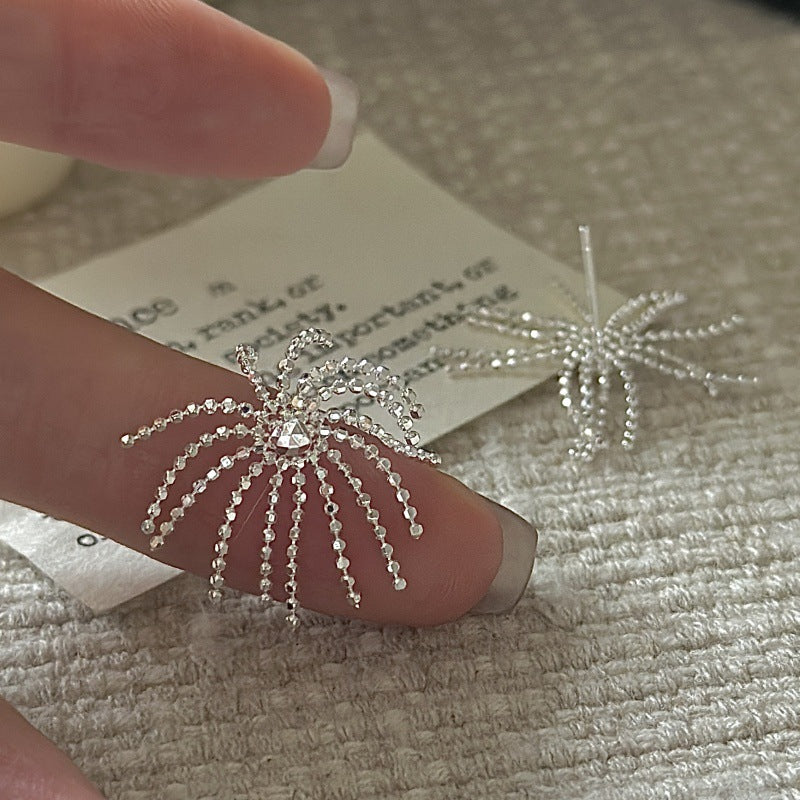S925 Sterling Silver Firework Tassel Earrings Cascading Dangle Sparkle Statement Earrings