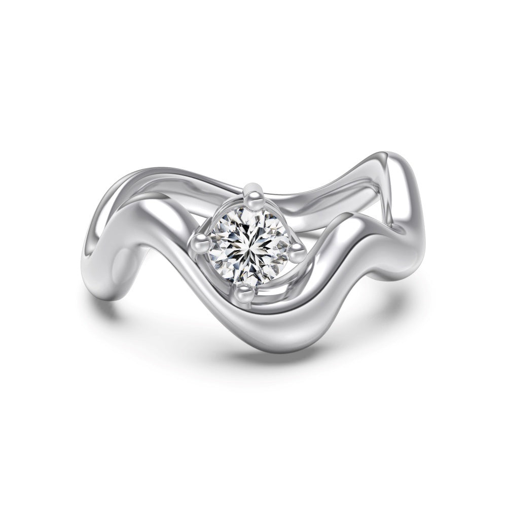 Lumière Line Sculptural Stackable Ring Collection with Zircon Accents, S925 Sterling Silver