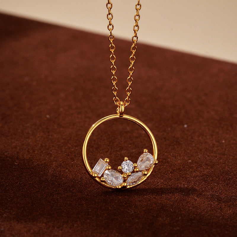 “Circle Stack” S925 Sterling Silver Zircon Geometric Necklace