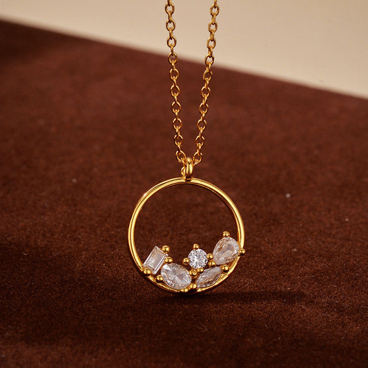 “Circle Stack” S925 Sterling Silver Zircon Geometric Necklace