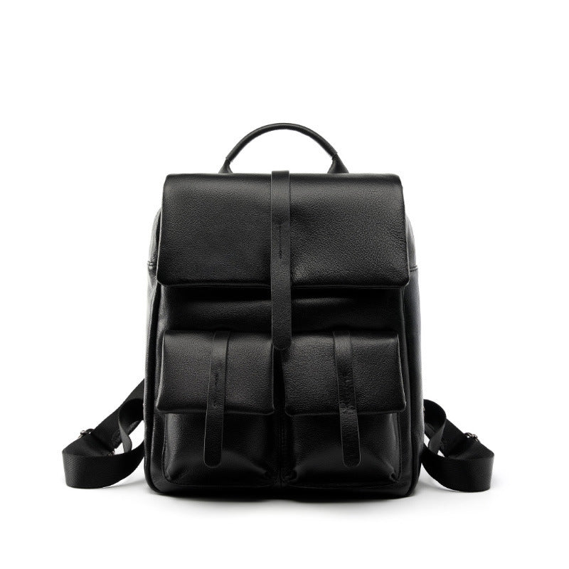 Women's Pebbled Cowhide Flap Backpack with Multiple Pockets