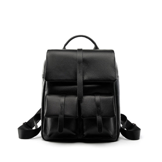 Women's Pebbled Cowhide Flap Backpack with Multiple Pockets
