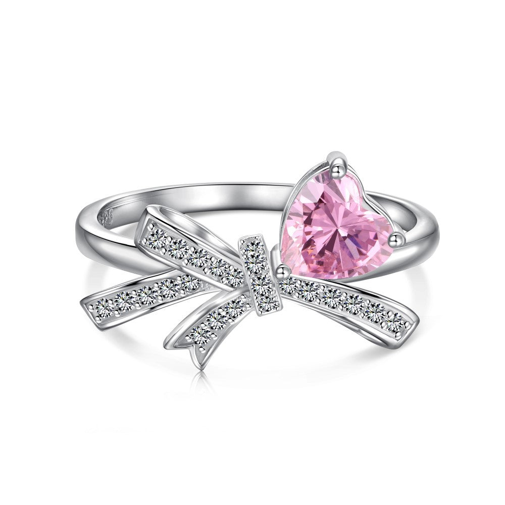 “Pink Heart Eclat” S925 Sterling Silver Pink Zircon Heart Ring