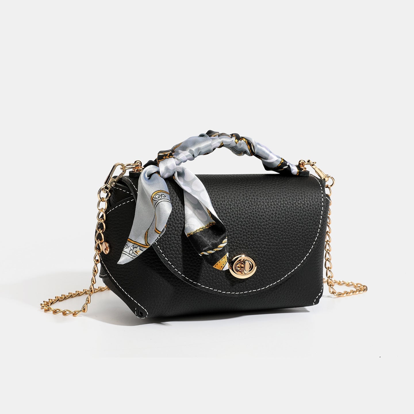Women's Pebbled Cowhide Scarf Handle Chain Crossbody Bag