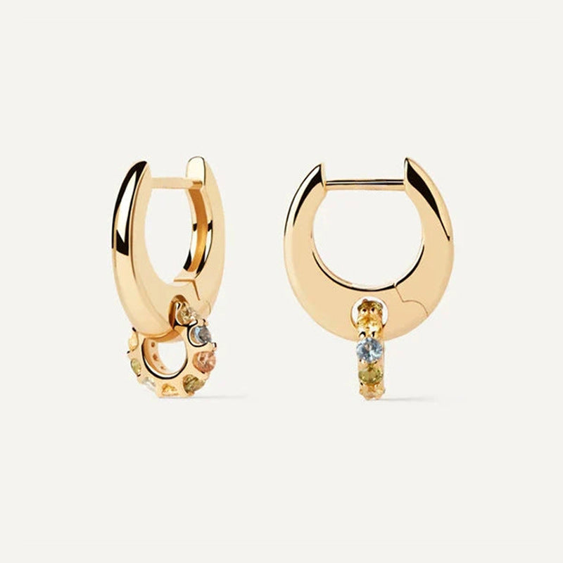 “Dopamine Orbit” S925 Sterling Silver Double Hoop Earrings with Multicolor Zircon