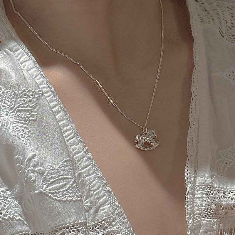 S925 Sterling Silver Vintage Pony Pendant Necklace Adjustable
