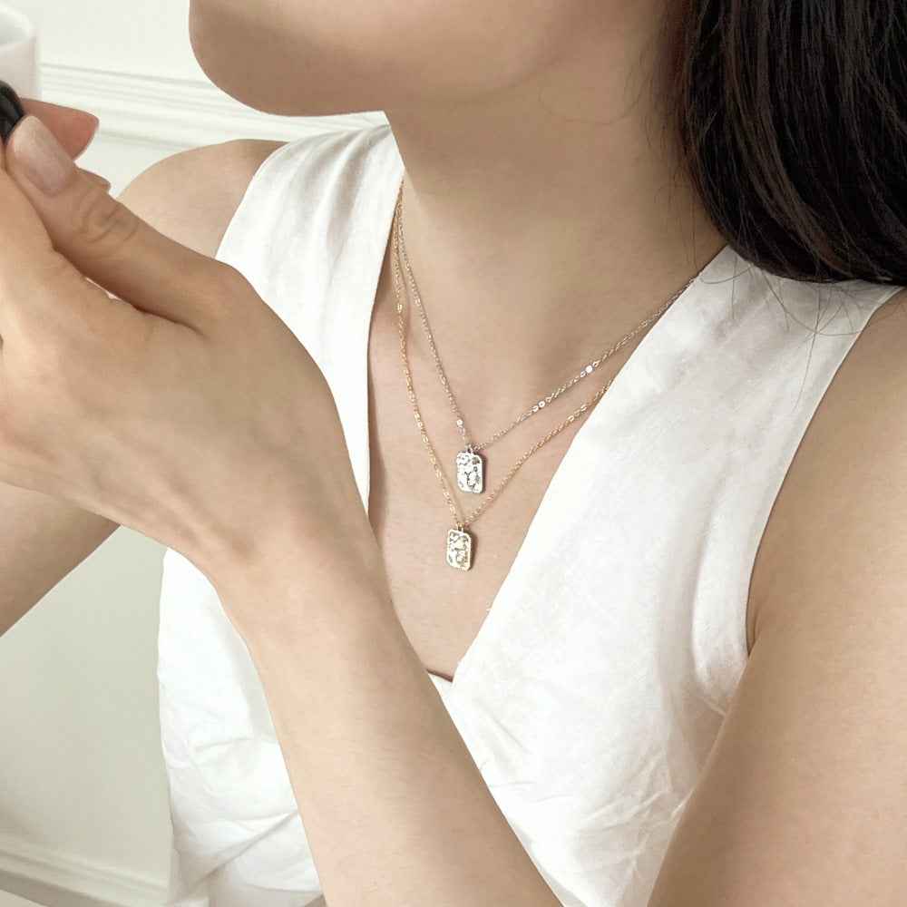 925 Sterling Silver Gleam Square Textured Rectangle Pendant Necklace