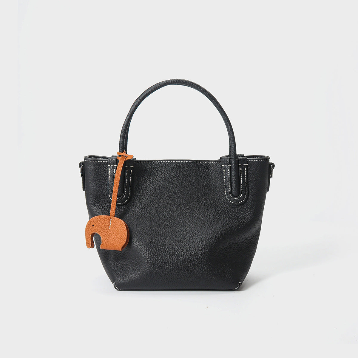 Women's Pebbled Cowhide Elephant Charm Mini Bucket Bag
