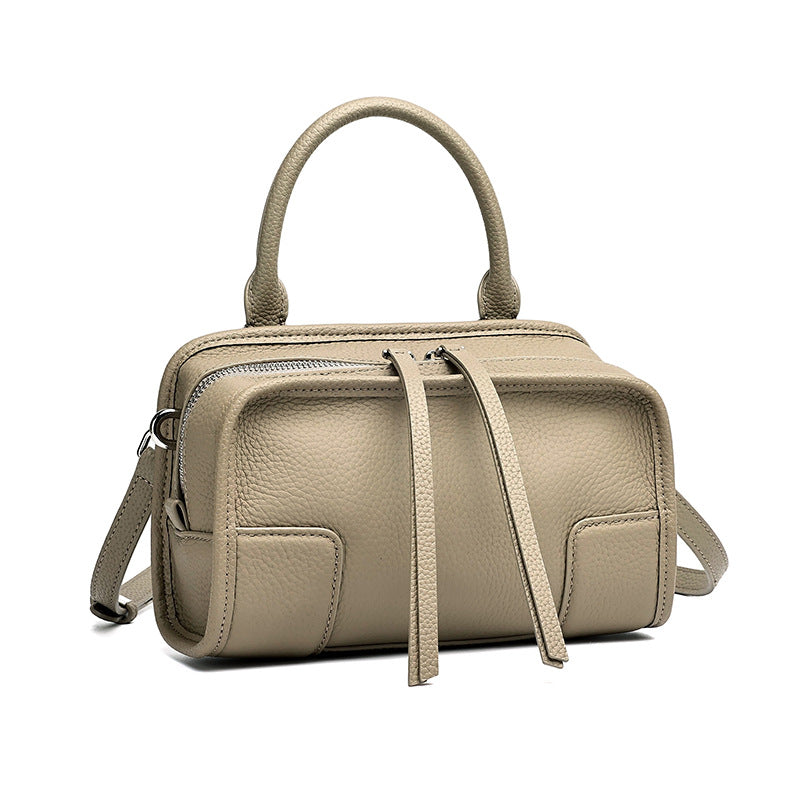 Women's Pebbled Cowhide Boston Bag with Detachable Straps