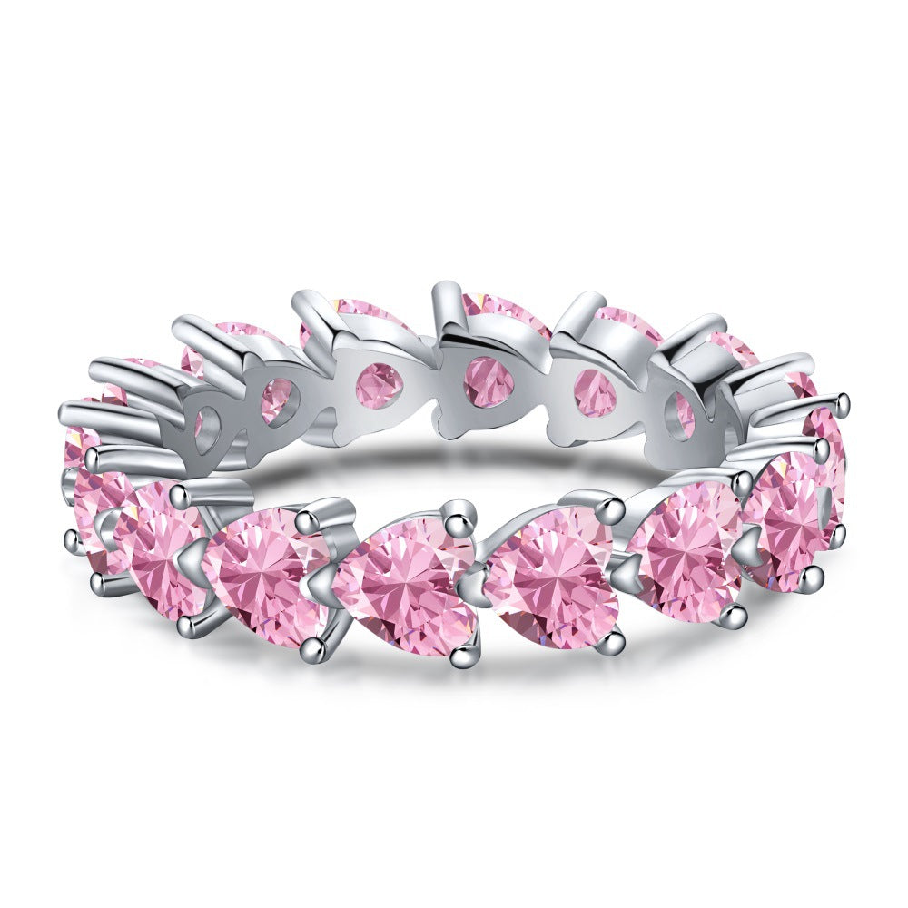 “Pink Heart Eclat” S925 Sterling Silver Pink Zircon Heart Ring