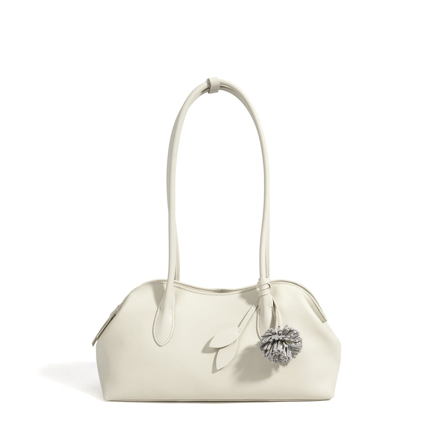 Women's Genuine Leather Curved Shoulder Clutch with Tassel Charm