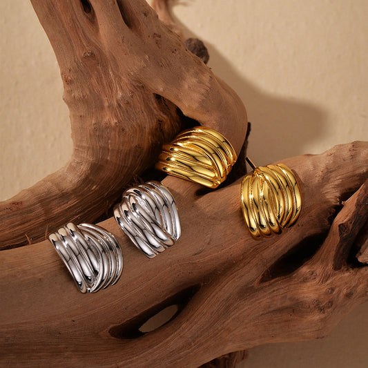 “Triple Stripe Muse” S925 Sterling Silver Three-Layer Crossover Stud Earrings