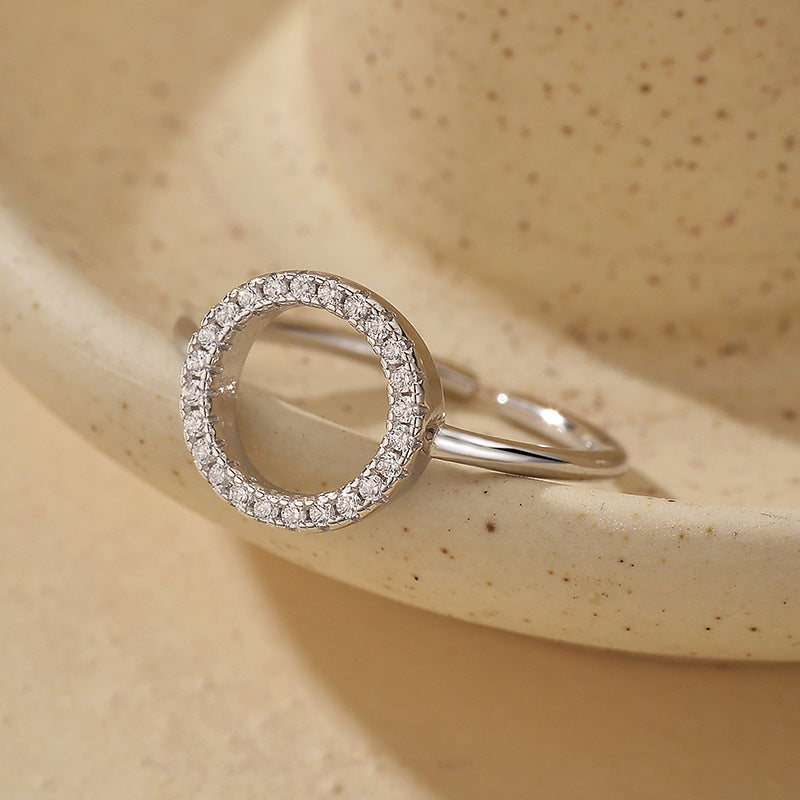 “Orbit Luxe” S925 Sterling Silver Open Adjustable O-Ring with Pave Zircon