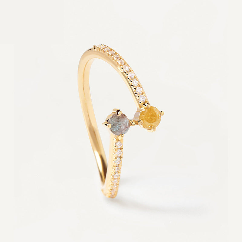 “Crystal Line” S925 Sterling Silver Two-Tone Zircon Open Adjustable Ring