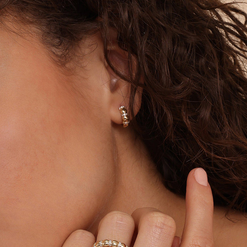 “Orbital Dot” S925 Sterling Silver Oval Bead Hoop Earrings